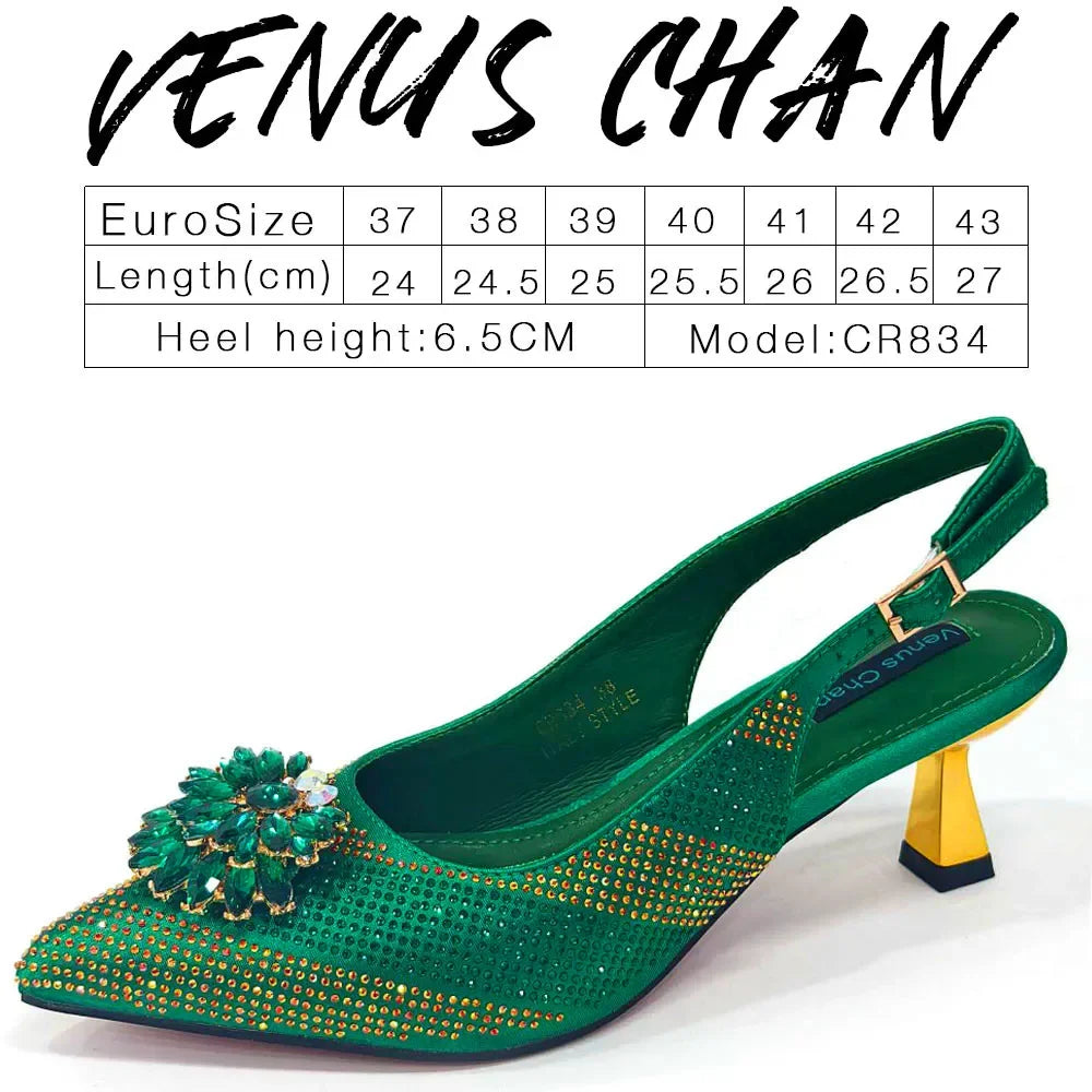 Italian Shoes and Bags Matching Set 2024 Silver Color Rhinestone Fashion High Heels for Women Pointed Toe Pumps