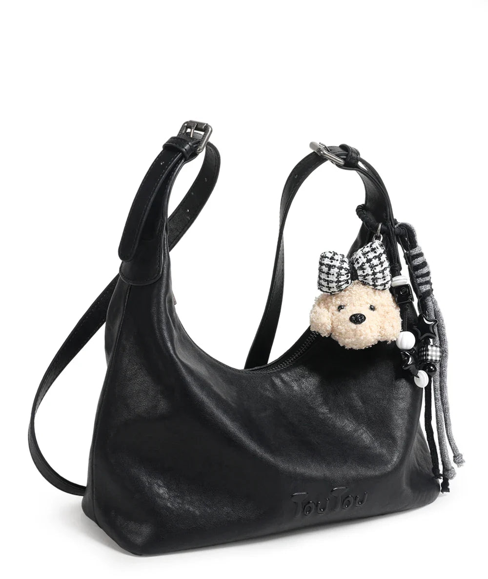 y2k leopard Print Shoulder Bag, Cute Puppy Pendant, Large Capacity Hobo Bag for Women's Casual Commute 3-Way Carry