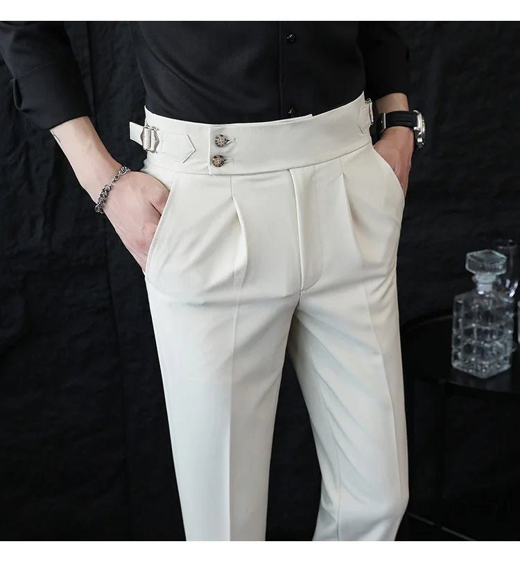 High Quality Italian Style High-waisted Suit Pants Fashion Neapolitan Men's Slim Fit Business Office Social Wedding Trousers