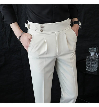 High Quality Italian Style High-waisted Suit Pants Fashion Neapolitan Men's Slim Fit Business Office Social Wedding Trousers