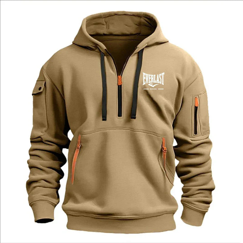 Fashion autumn and winter men's brand clothing multi-zipper design printed hoodie casual sweatshirt loose hooded jumper