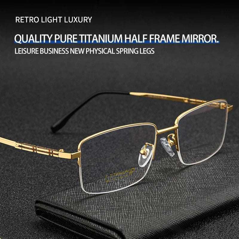 Pure Titanium Business Men's Half-rim Reading Glasses Men Fashion Simple Design Anti-blue Light Prescription Glasses 1052