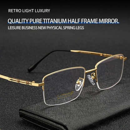 Pure Titanium Business Men's Half-rim Reading Glasses Men Fashion Simple Design Anti-blue Light Prescription Glasses 1052