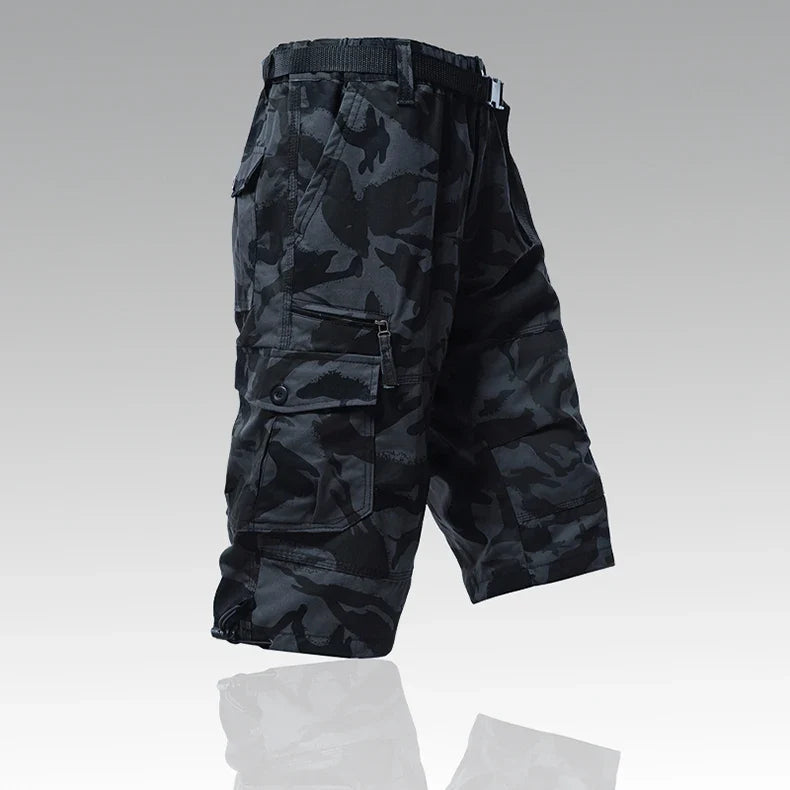 Mens Cargo Shorts 100% Cotton Casual Running Shorts Elastic Waist Hiking Outdoor with a Belt