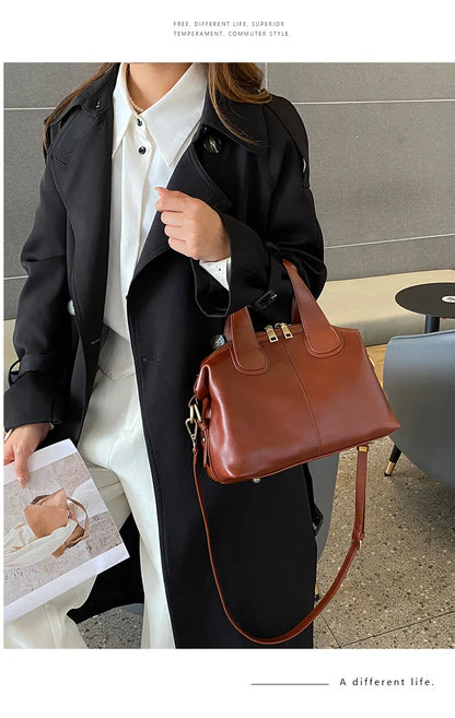 MS Genuine Leather Woman Bags Luxury Retro Shoulder Handbag Vintage Lady Messenger Casual Tote Crossbody Purses Black 2023 New