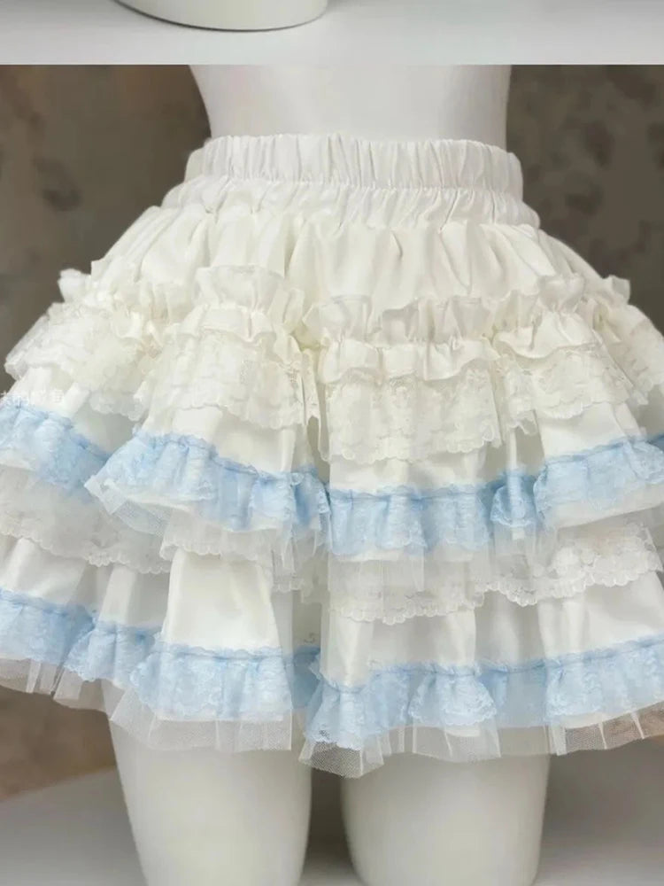 Lolita Sweet Cake Skirts Women Slim Lace Patchwork Sexy Mini Ball Gown Skirts Kawaii Casual Japan Cute Summer A Line Skirt