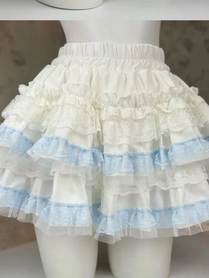 Lolita Sweet Cake Skirts Women Slim Lace Patchwork Sexy Mini Ball Gown Skirts Kawaii Casual Japan Cute Summer A Line Skirt