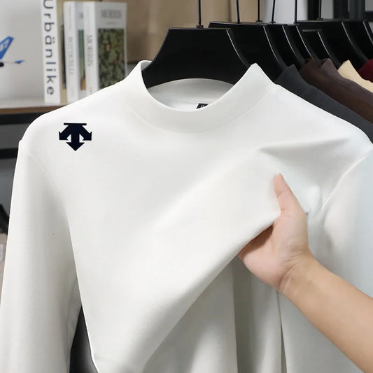 luxury quality man long-sleeved t-shirt mock neck solid color printing warm spring new long sleeves sports fashion mens clothing