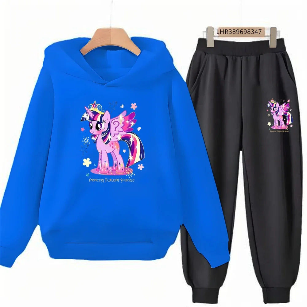 Unicorn Pony Hoodie Kids 3-12 Years Boys Girls Red Casual Tops+Pants Sets Children Long Sleeves Autumn Fashion Clothes
