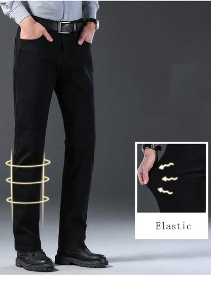 Men Classic Advanced Fashion Brand Pure Black Jeans Man Soft Breathe Stretch Slim Straight Denim Trousers Mens Pants Overalls