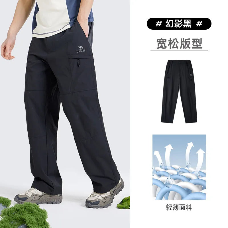Men's Outdoor Hiking Pants 2026 Summer Sports Waterproof Straight Paratrooper Light Loose Mountaineering Pants