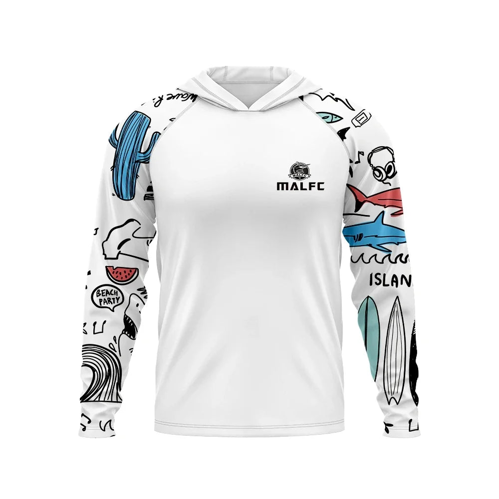 Men Hood Fishing Shirt long sleeve fishing t shirt uv protection Fishing Apparel