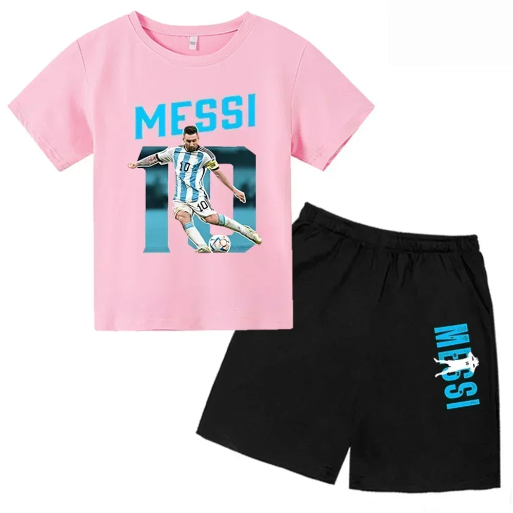 Summer Children‘s Set Brand Messi Print Short Sleeve T-shirt + Shorts 2pcs Set Sportsuit Casual Fashion Kid Boy Girl Fan Clothes