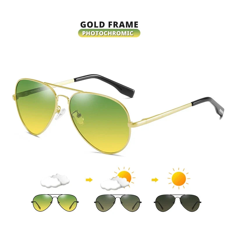 Brand Aviation Photochromic Day Night Vison Sunglasses Men Polarized Fashion Sun Glasses Women Safe Driving Anti-Glare UV400