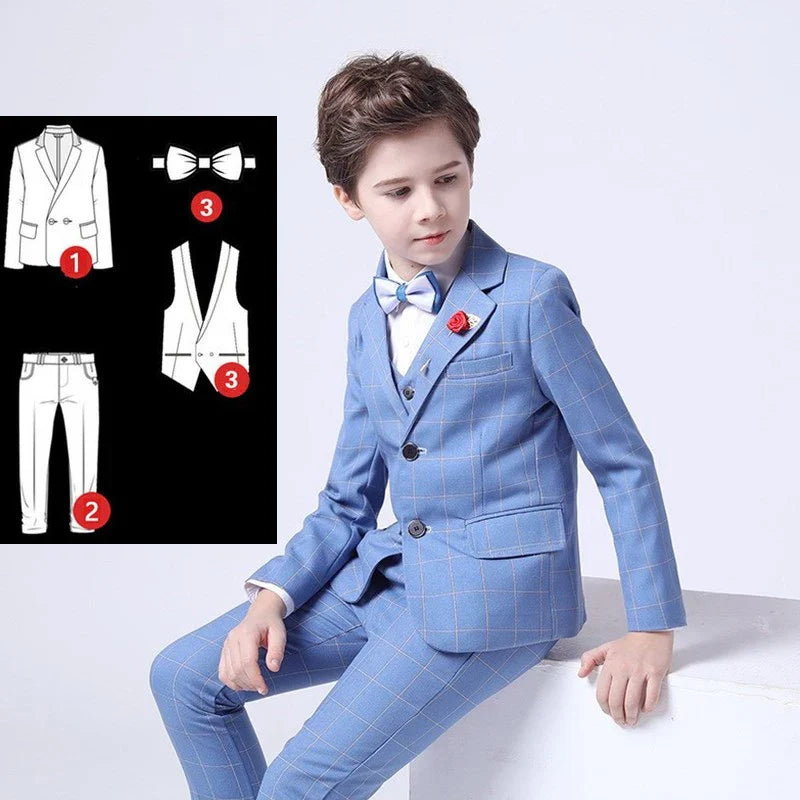 Top Quality Big Boys Suit For Wedding Teenager Kids Formal Tuxedo Dress Children Photograph Blazer Party Performance Costume