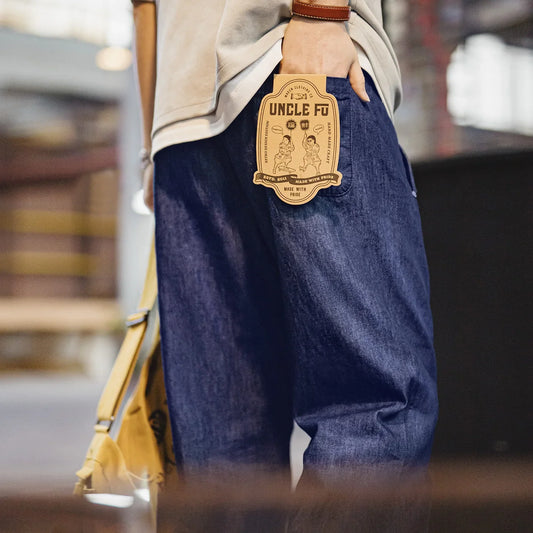 Men's Vintage Denim Jeans Washed Blue Lightweight Baggy Straight Wide Leg Zipper Casual Spring Summer Pants