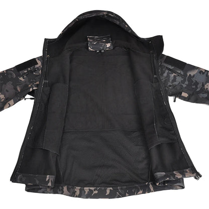 New Soft Shell Tactical Jacket  Men Winter Fleece Hooded Coat Hunting Clothes Outdoor Camouflage CS Tops Waterproof Windproof