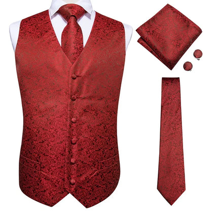 Hi-Tie Black Luxury Paisley Men's Vest Set Hanky Cufflinks For Wedding 100% Silk Vest For Men Gold Waistcoat Yellow Classic Vest