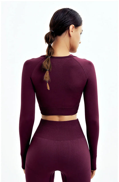 2/3Pcs Women Seamless Fitness Yoga Suit Workout Long Sleeve Crop Top Shirt Sports Bra High Waist Running Leggings Gym Clothing