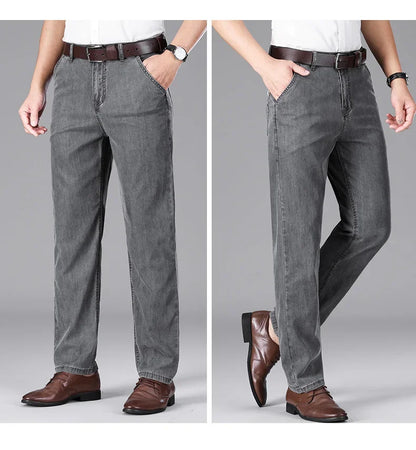 Business Lyocell Jeans Men Summer New Thin Fashion Straight Breathable Brand Pants Male Slim Comfortable  Denim Trousers