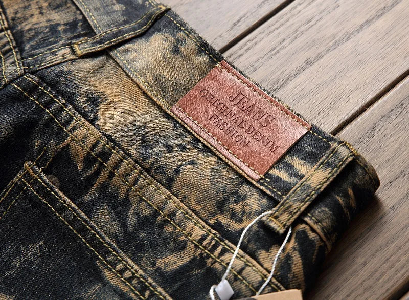American Vintage Straight-leg Jeans for Men, Featuring Distressed Rip Details, Patchwork and Street-style Tapered Cut.