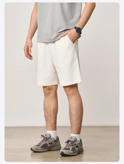2026 Summer New 340g Twill Knit Men Shorts Casual Loose Fit Sweatpants Shorts Solid Color Breathable Jogger Shorts