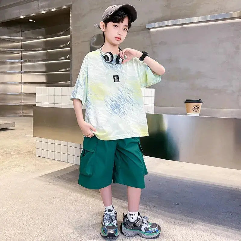Summer Short-sleeved Suit Kid Costume Fashion Children 8 To 14 Years Children's Clothing From 12 Boy Outfit Wear Men's Sets Boys