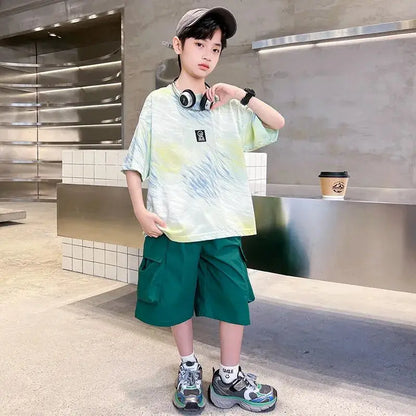 Summer Short-sleeved Suit Kid Costume Fashion Children 8 To 14 Years Children's Clothing From 12 Boy Outfit Wear Men's Sets Boys