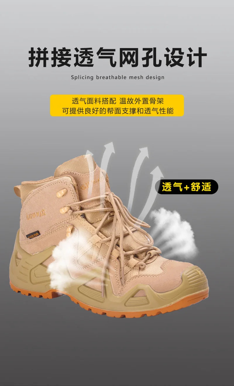 Men's Mid-top Combat Boots Men Outdoor Shock Absorbing Tactical Safety Shoes Waterproof Breathable Desert Boots
