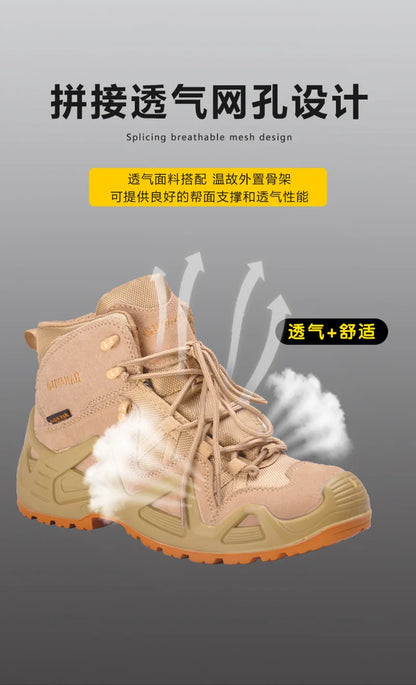 Men's Mid-top Combat Boots Men Outdoor Shock Absorbing Tactical Safety Shoes Waterproof Breathable Desert Boots