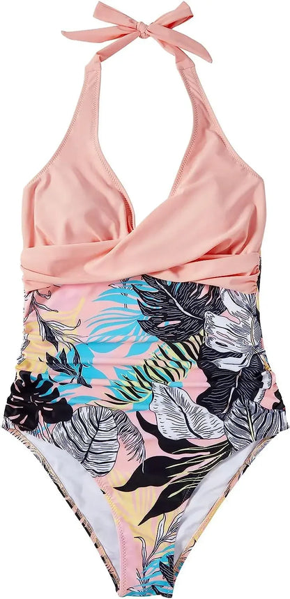 S - XXL Wrinkled Halter V Neck One Piece Swimsuit Women Swimwear Female Monokini Backless Bathing Suit Swim Beachwear Bodysuit