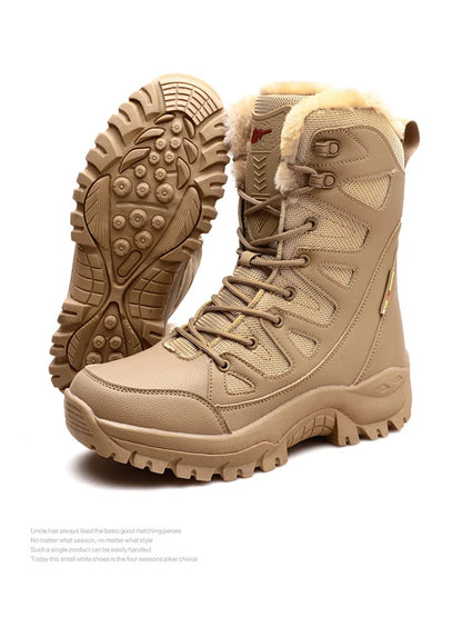 New High Top Men's Boots Waterproof Winter Boots Warm Plush Snow Boots Men Lace Up Casual Anti-Slip Ankle Boots Army Work Boots