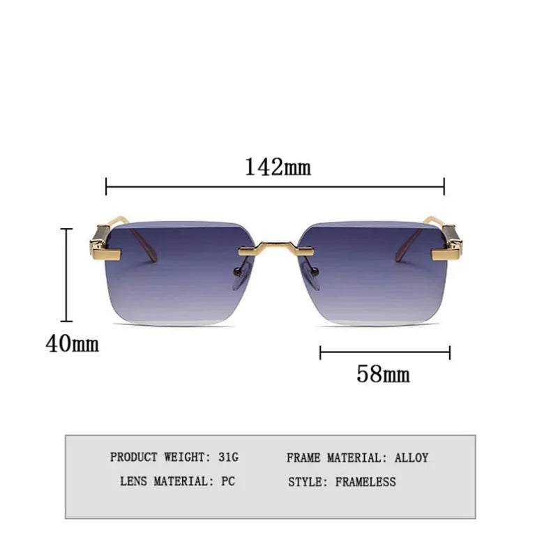 Fashion Rimless Sunglasses For Men Designer Square Sunglasses Women 2024 Trendy Retro Gafas De Sol Hombre Lunette Soleil Femme