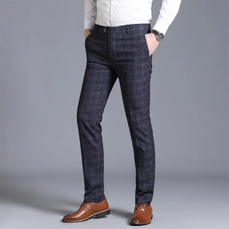 Autumn New Men's Suit Pants, Asian Sizes Office Trousers, Available in Blue, Red, Gray, and Black.