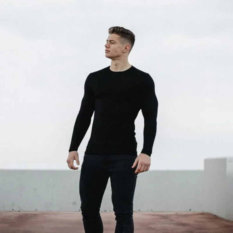 Plain Autunm Cotton Long Sleeve T-shirts Gym Clothing Bodybuilding Fitness Clothing Mens Casual Fashion Slim Fit Sports Shirts