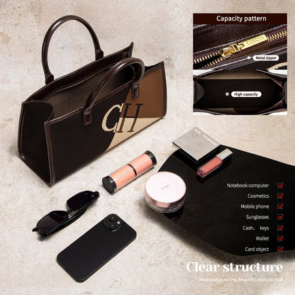 Fashion Classic Color blocked Business Commuter Large Capacity 2025 Women's Handbag Retro Women's New Handbag