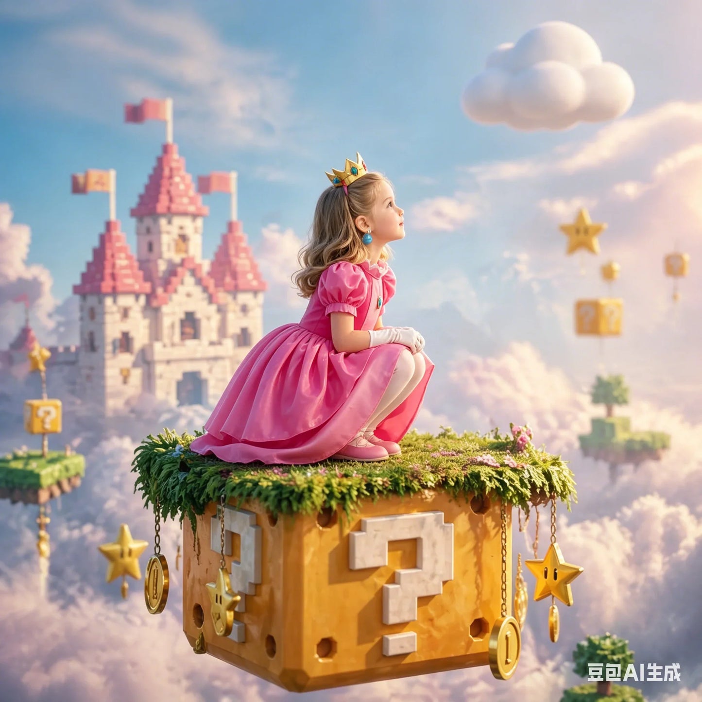 Princess Peach Style Dress Up Costume Set for Little Girls Birthday Carnival Party Role Play Outfit Kids 2-8Y Birthday Gifts
