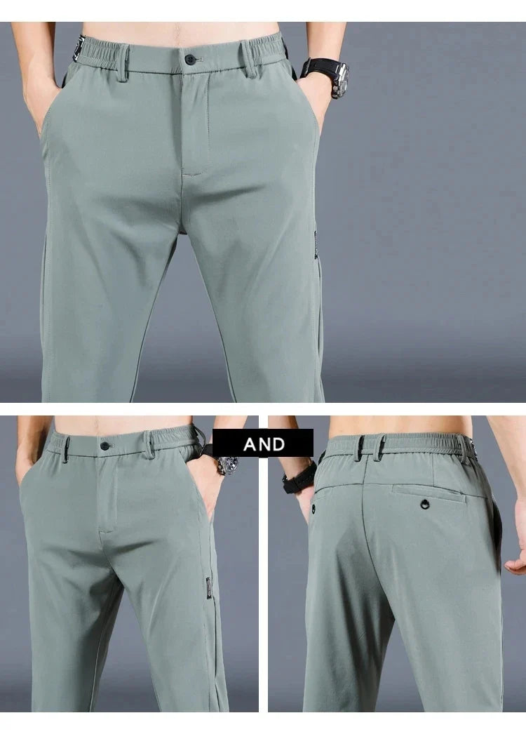 2026 Summer New Thin Ice Silk Stretch Men's Pants Casual Elastic Waist Smooth Trouser Pants Male Brand Clothing 5 Colour