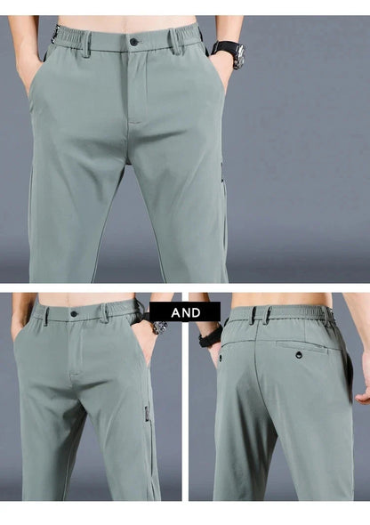2026 Summer New Thin Ice Silk Stretch Men's Pants Casual Elastic Waist Smooth Trouser Pants Male Brand Clothing 5 Colour