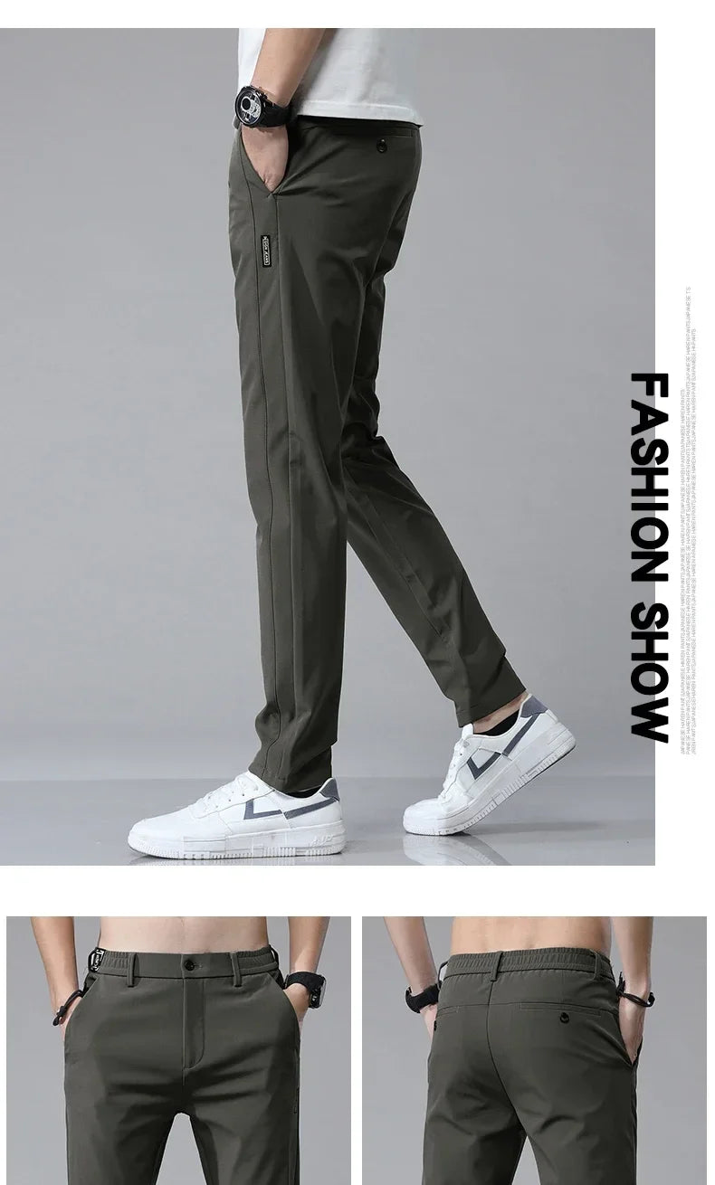 Spring Summer Ultra-thin Men's Stretch Slim Straight Casual Pants High Quality Fashion Breathable Golf Sports Trousers