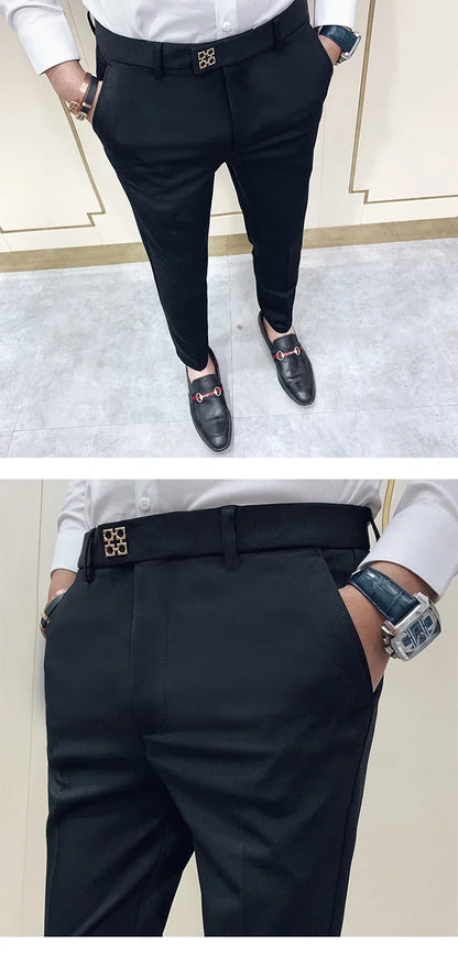 2026 Spring Summer Men's Casual Pants Formal Business Men Solid Color Slim Fit Office Social Trousers Wedding Party Suit Pants