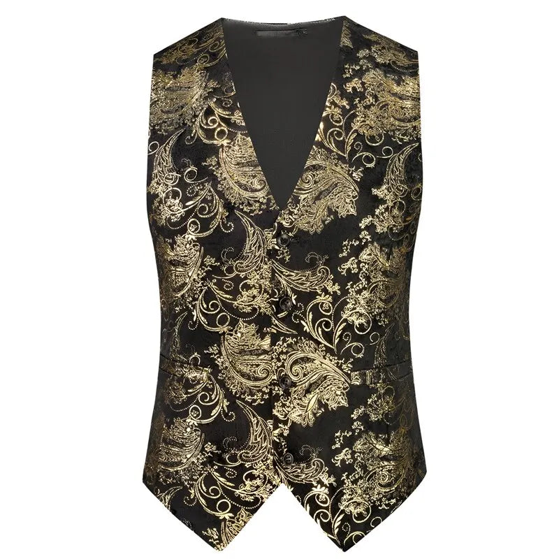 2026 Men's Red Sleeveless Suit Vest, Korean Slim Hot Stamping Printed Vests, Silver Blue Beige Waistcoat, Asian Size M-6XL