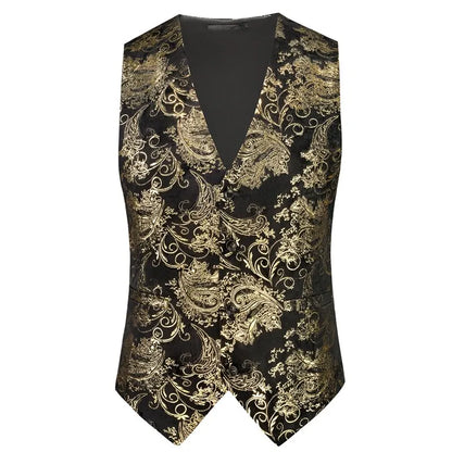 2026 Men's Red Sleeveless Suit Vest, Korean Slim Hot Stamping Printed Vests, Silver Blue Beige Waistcoat, Asian Size M-6XL