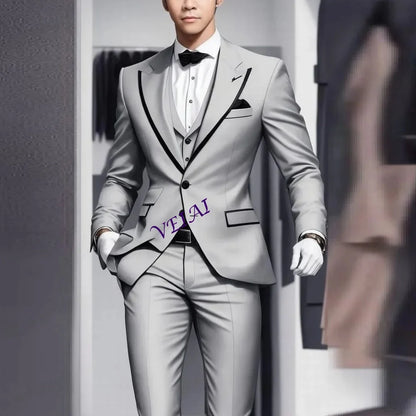 CustomizedNew Silver And Black Business Formal Men Suit Groom Groomsman Wedding Party Prom Male Tuxedos 3 Piece Set Blazer Vest
