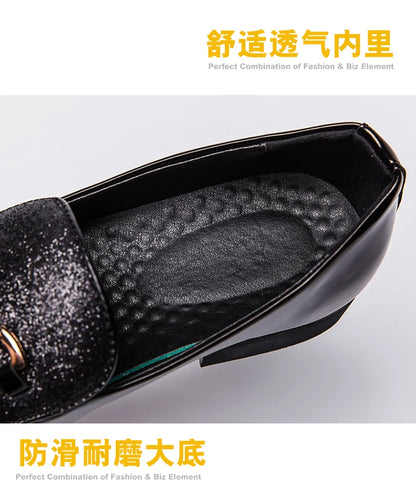 Men's pointed suede formal shoes, retro new patchwork loafers mixed with slipper shoes, wedding dress leather shoes