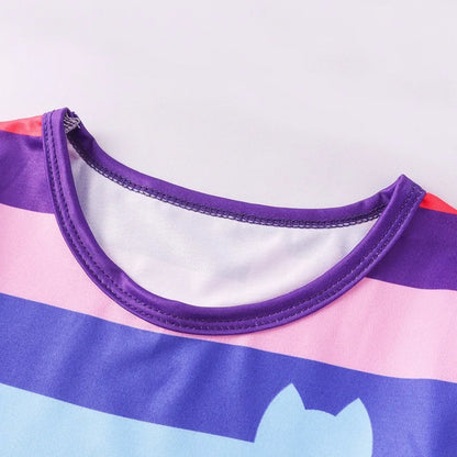 Carnival Party Children Black And White Stripe T-Shirt+Skirt+Bag Sets Kids Cartoon Cats Cosplay Costume Party Outfits 4-8Y
