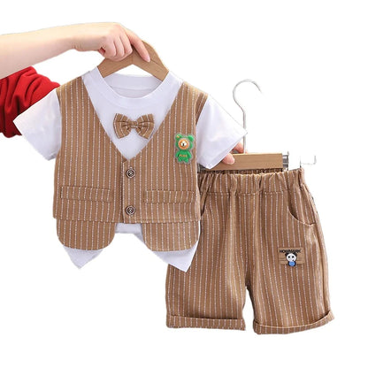 New Summer Kids Boys Clothes High Qulity Short Sleeve Gentleman Patchwork T Shirt Pants Toddler Boy Clothing Casual Outfits