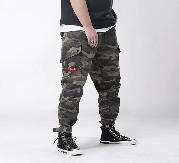 Big Size Men's Cargo Pant Elastic Waist Cotton Jogger Trouser Male Camouflage Loose Spring Pocket Extra Large Plus Baggy Hip Hop