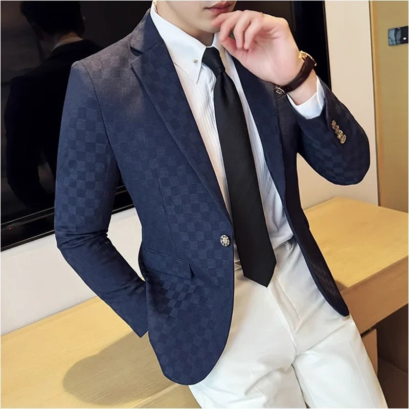 2025 Spring Plaid Blazers Coats 6 Color Fashion Luxury Business Slim Fit Social Suit Jacket Formal Wedding Prom Tuxedo 5XL-M