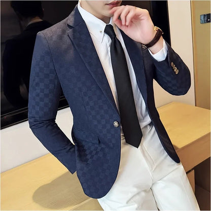 2025 Spring Plaid Blazers Coats 6 Color Fashion Luxury Business Slim Fit Social Suit Jacket Formal Wedding Prom Tuxedo 5XL-M